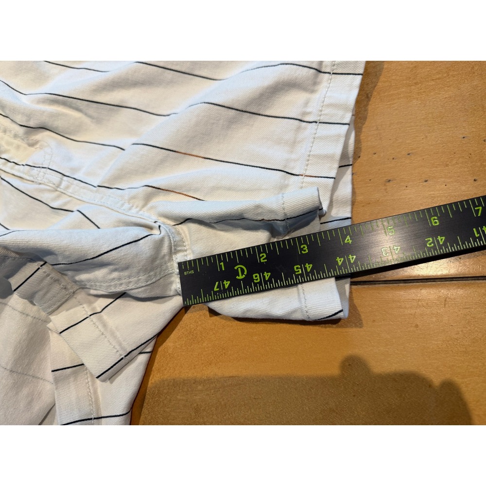 White Pinstripe High Waisted Paperbag Shorts with Elastic Waist and Pockets - Picture 6 of 9